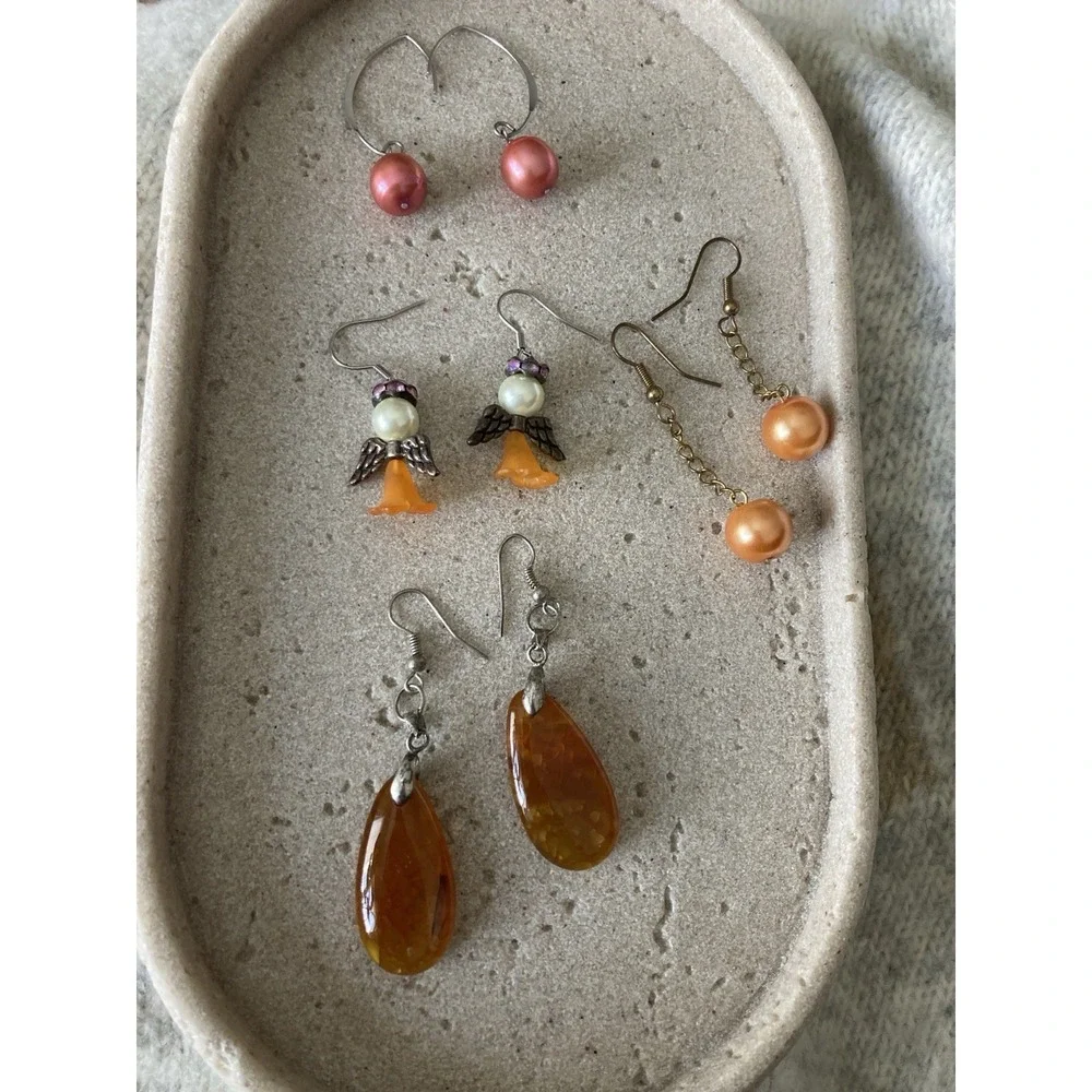 Dangle Earrings Set Of 4 Faux Pearl Angel Artsy Orange Bead Boho Artisan Pink